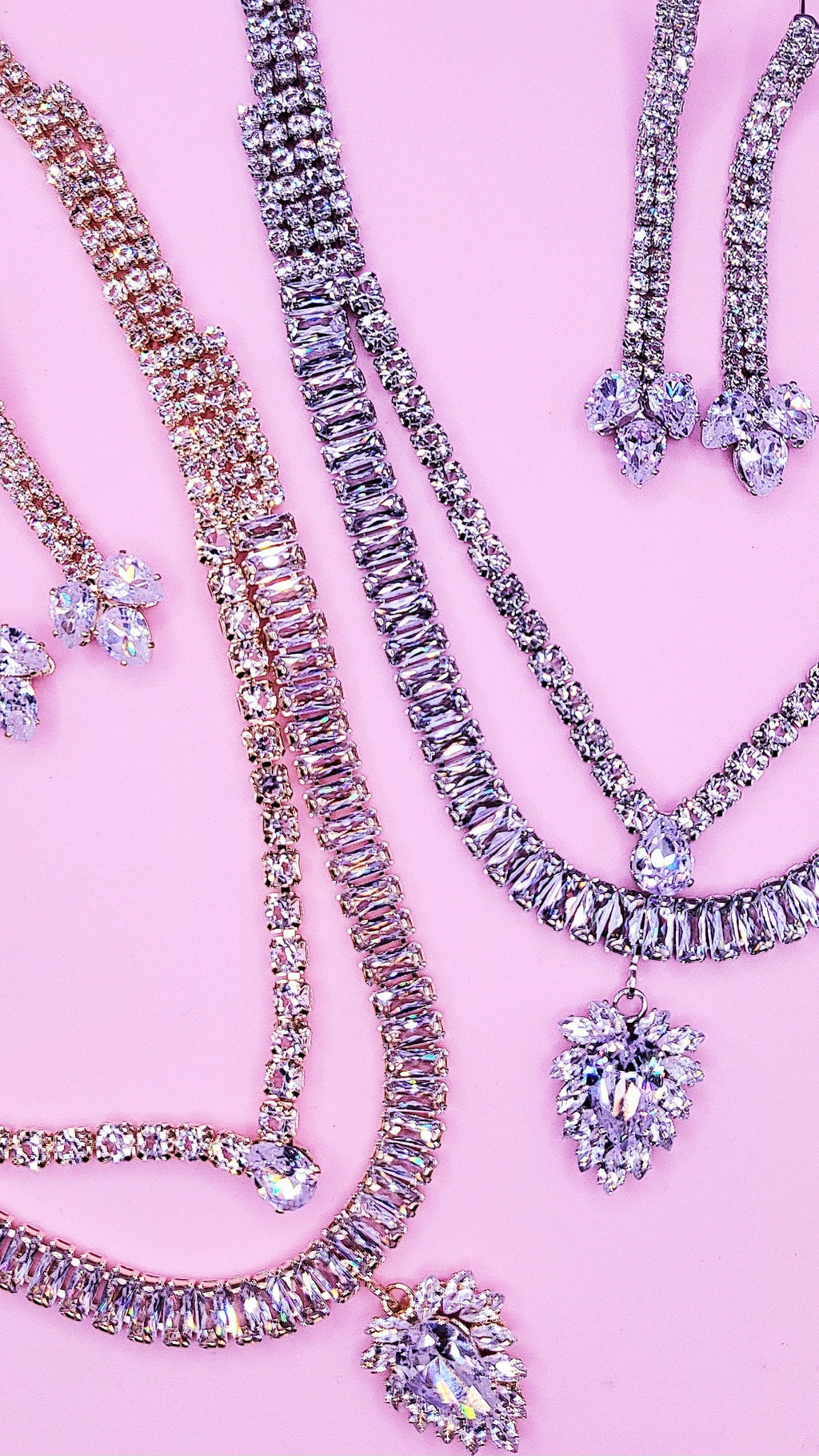 Goddess Crystal Baguette Cut Layered Necklace Set