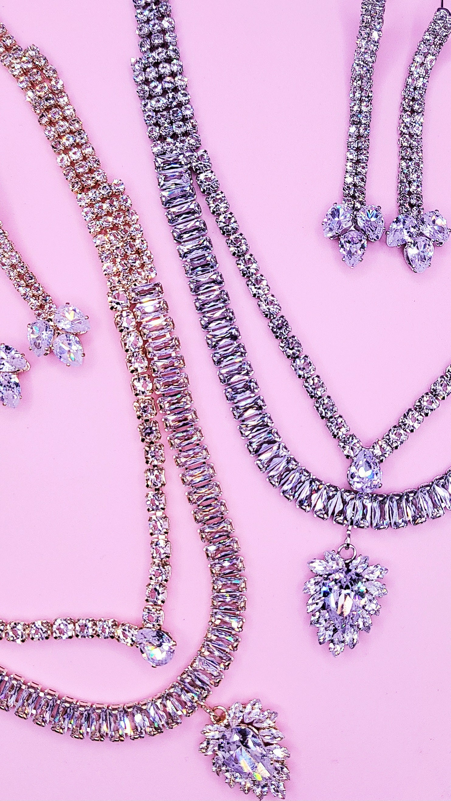 Goddess Crystal Baguette Cut Layered Necklace Set