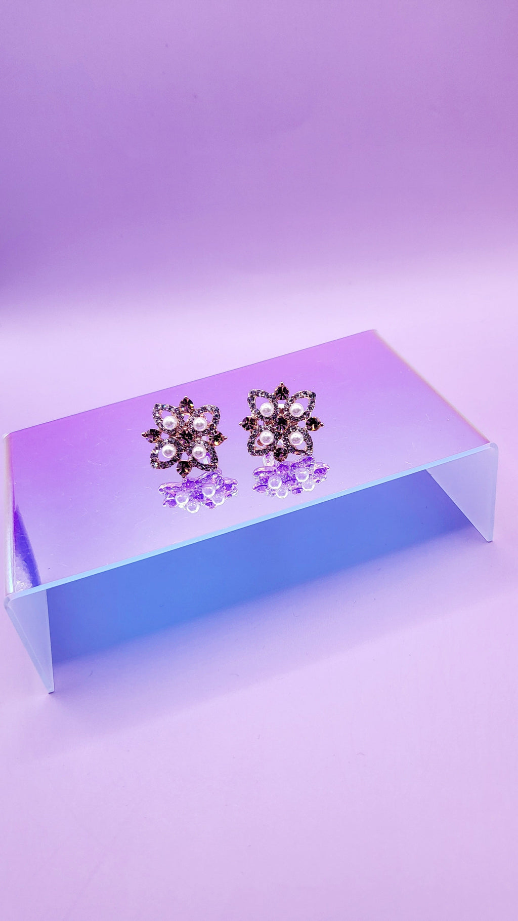 Pearl Flower Crystal Non Pierced Clip On Earrings