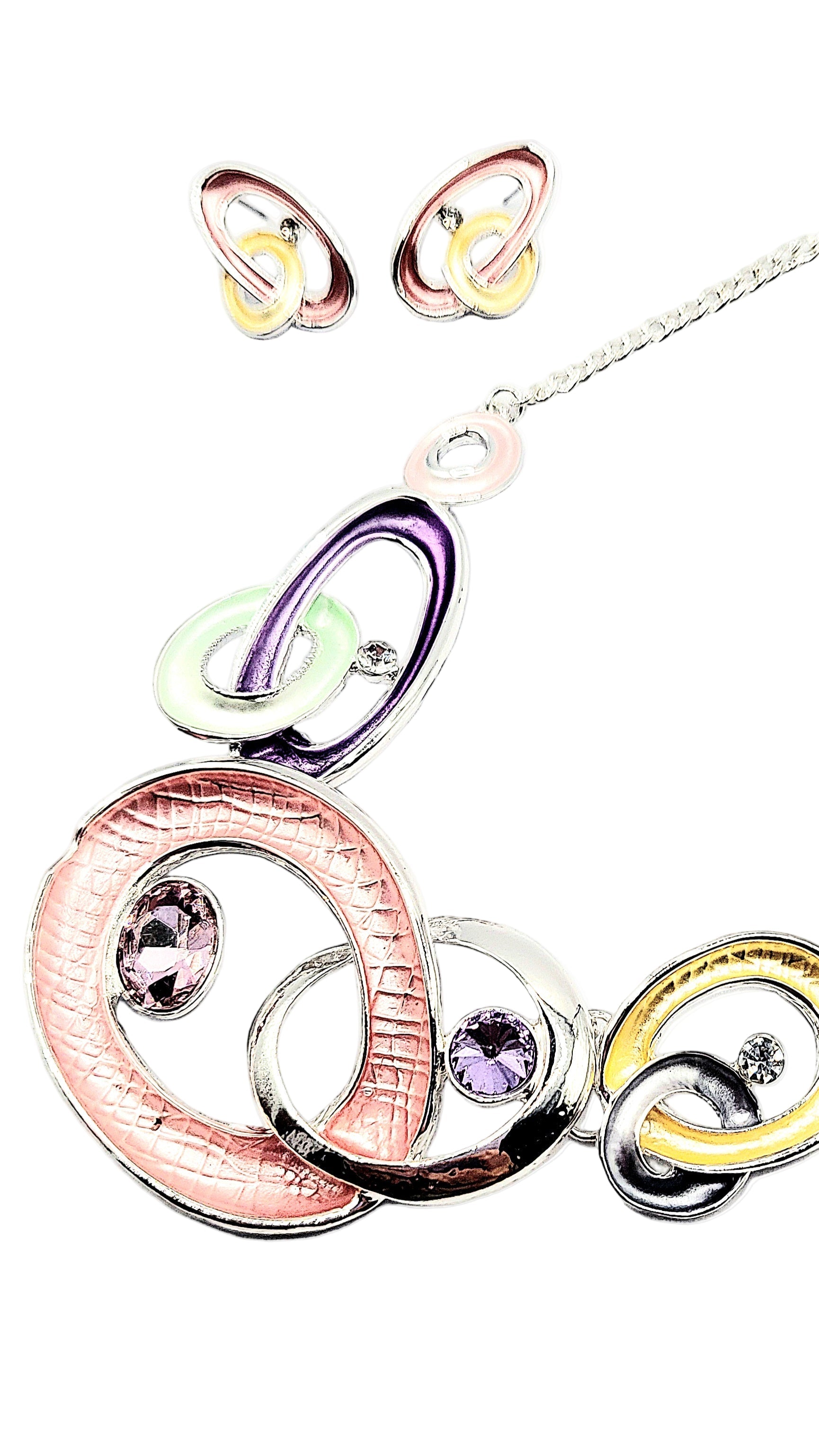 Abstract Oval Crystal Necklace & Earrings Set