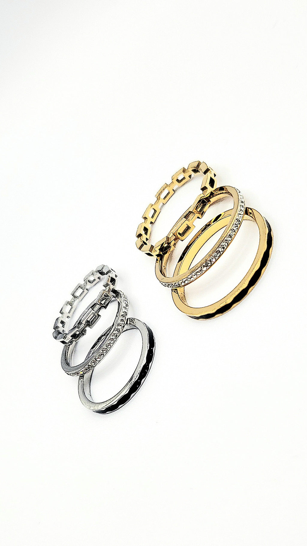 14k Gold Plate Black Crystal Stacking Rings Box set of 24
