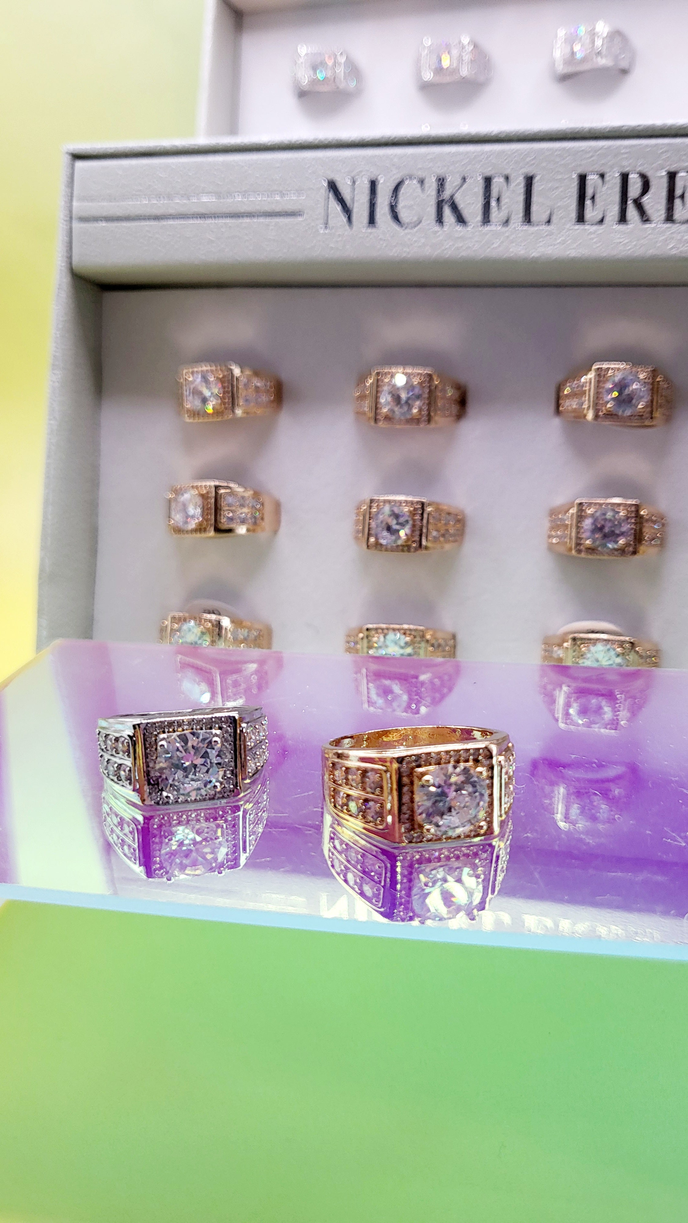 Men's Iced Out Crystal Box Set of 12 Rings