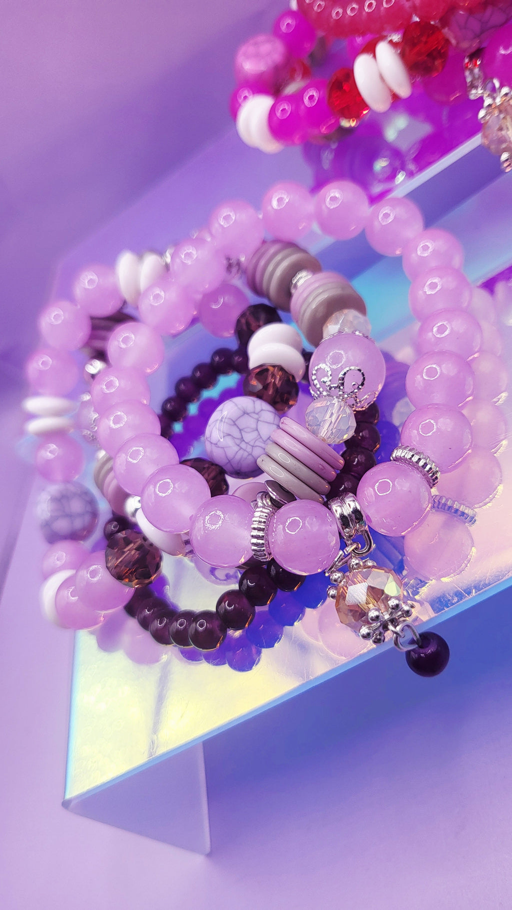 Crystal Charm Ceramic Beaded Bracelet Set