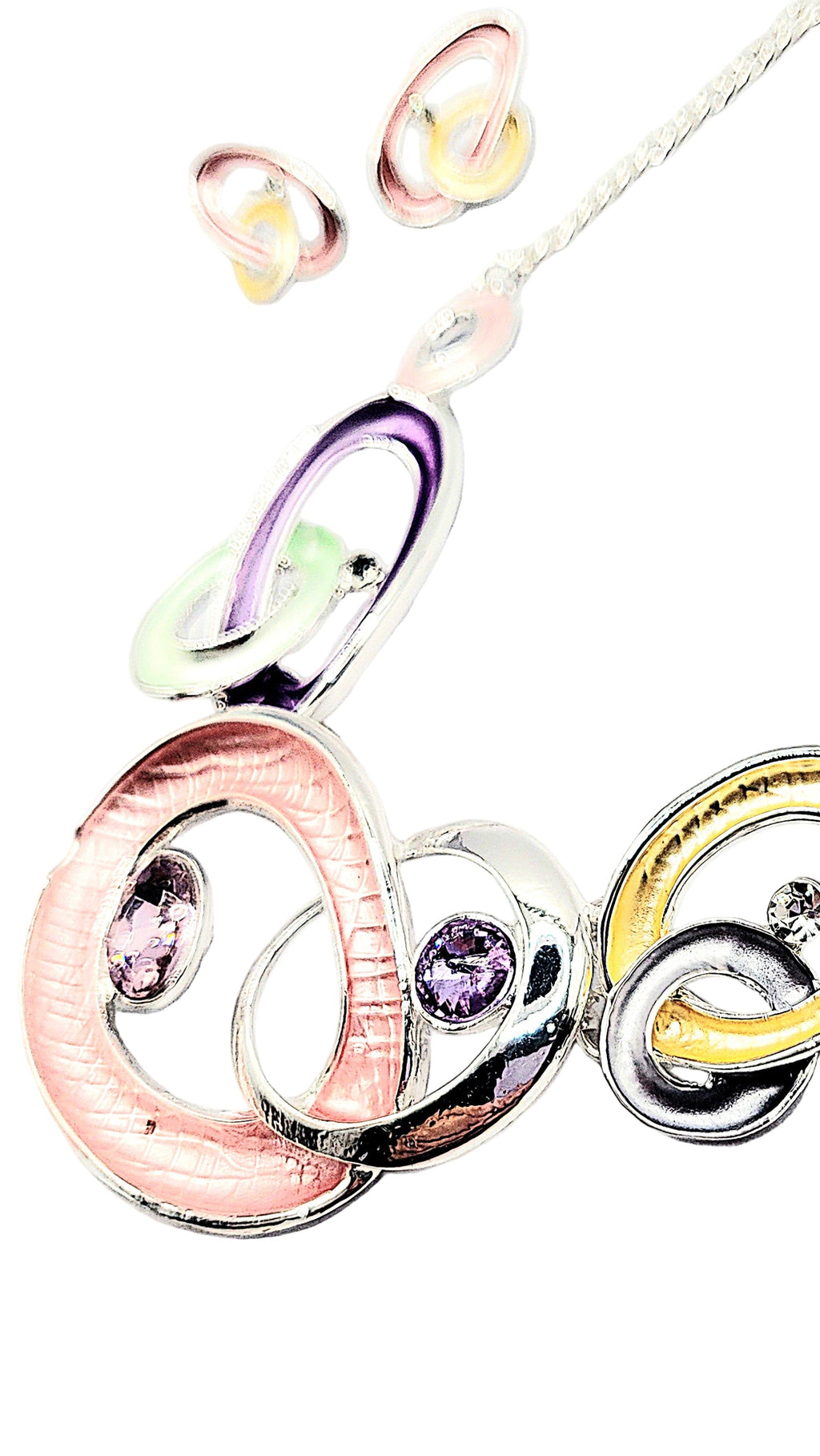 Abstract Oval Crystal Necklace & Earrings Set