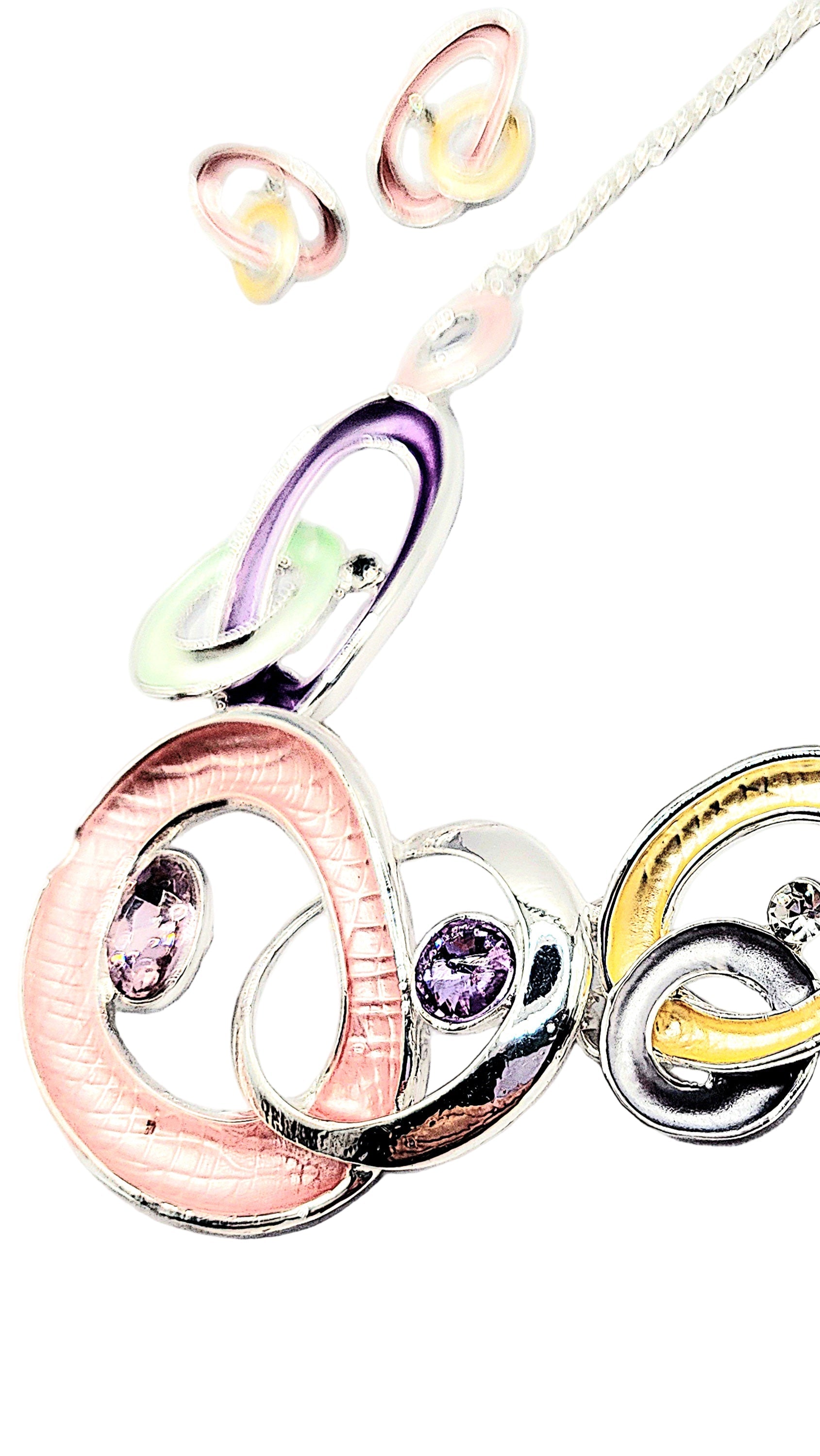 Abstract Oval Crystal Necklace & Earrings Set