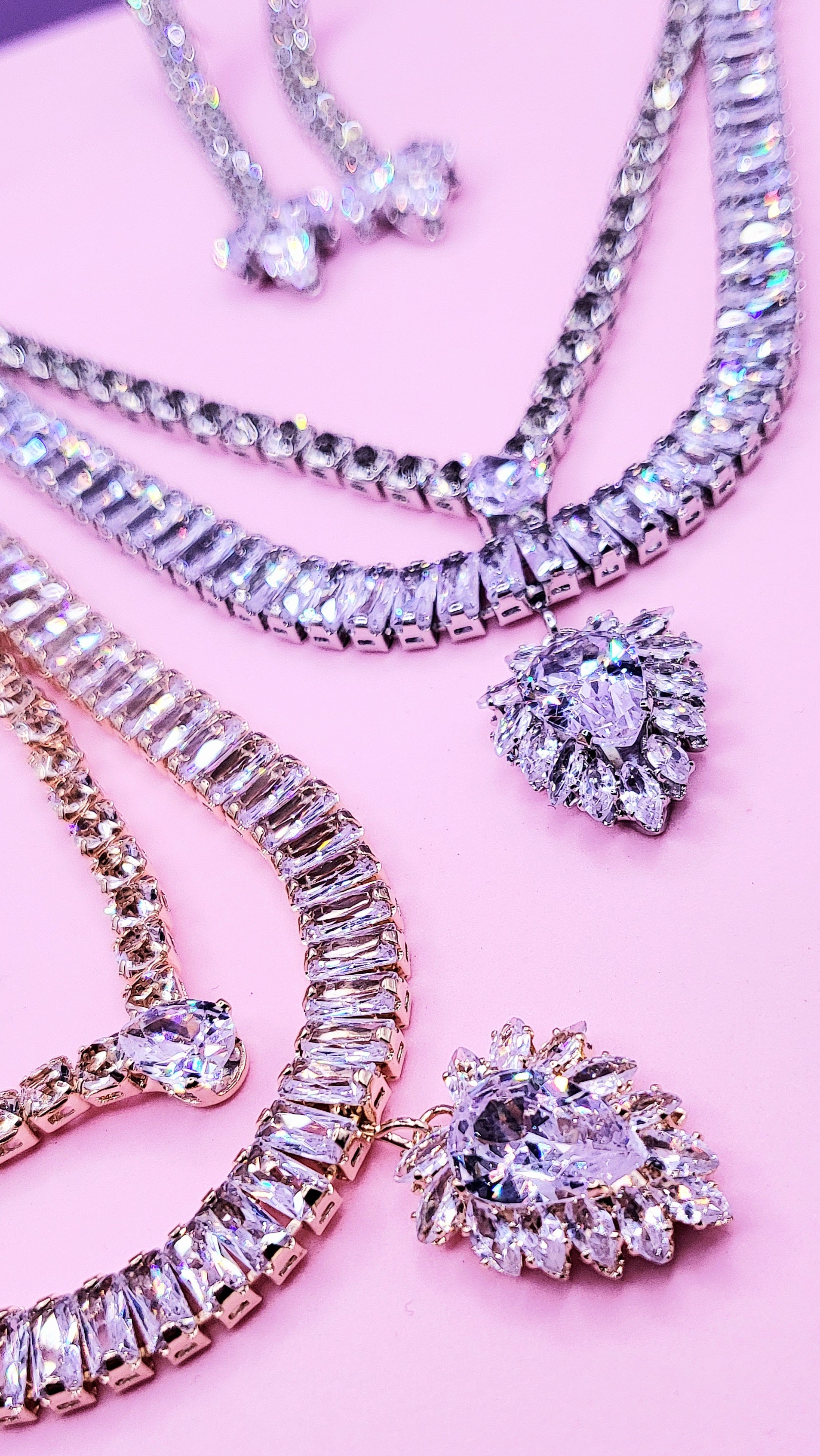 Goddess Crystal Baguette Cut Layered Necklace Set