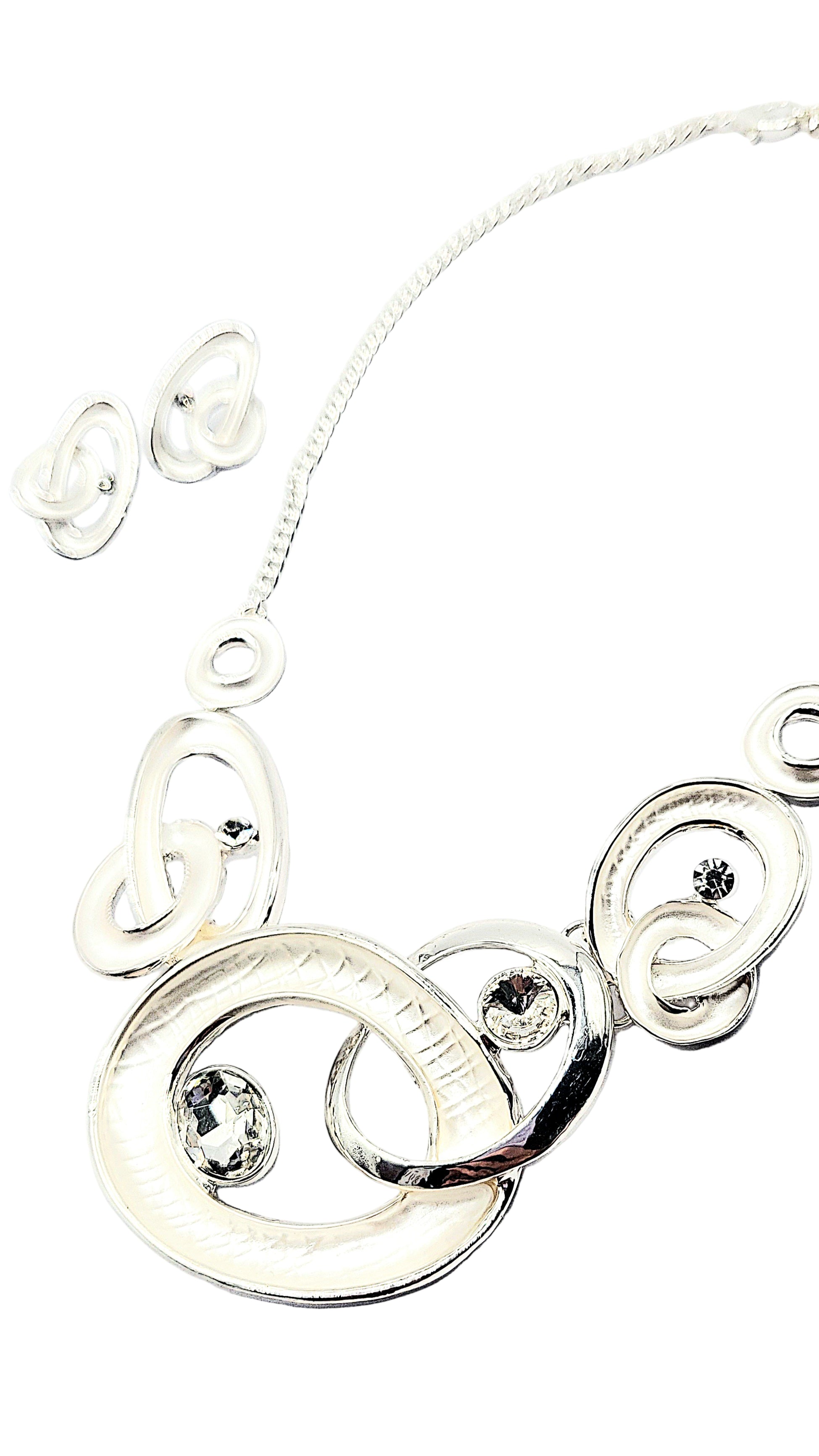 Abstract Oval Crystal Necklace & Earrings Set