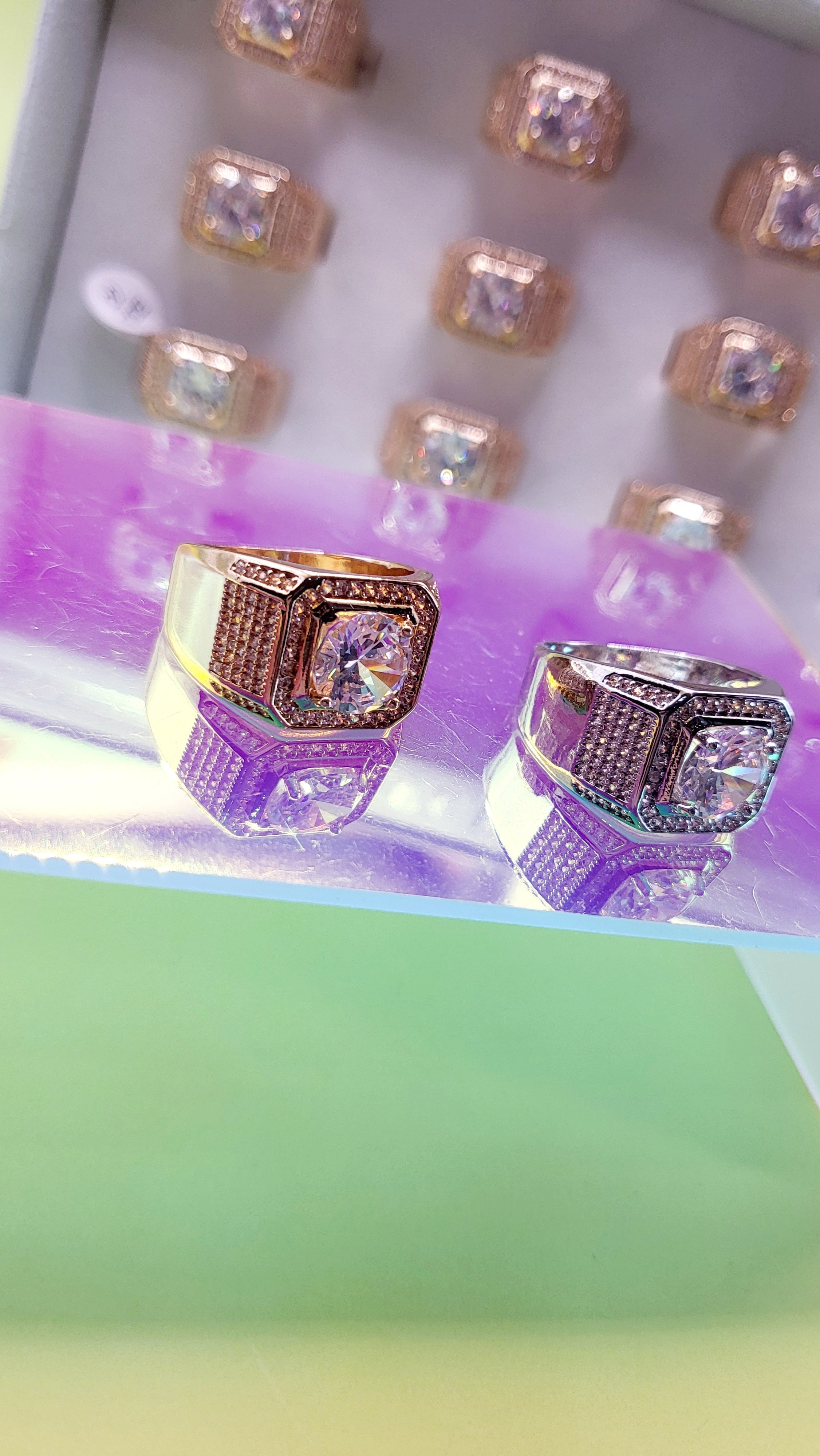 Men's Iced Out Crystal Box Set of 12 Rings