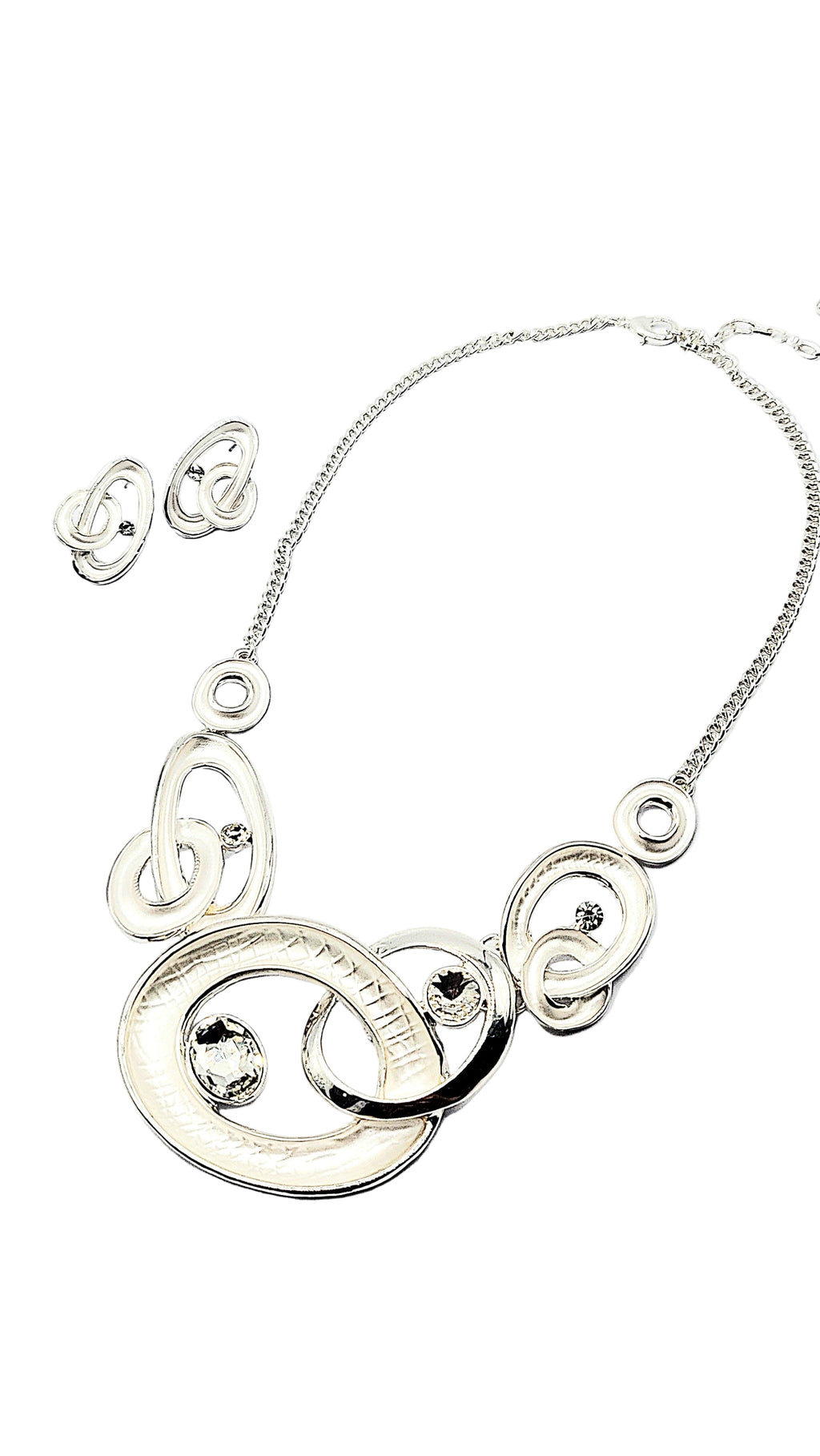 Abstract Oval Crystal Necklace & Earrings Set