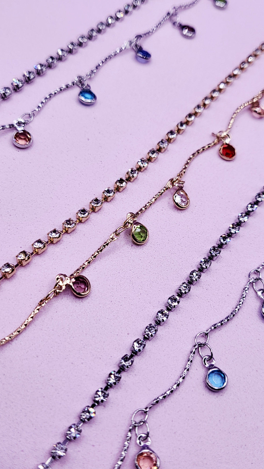 Rainbow Crystal Charm Tennis Anklet