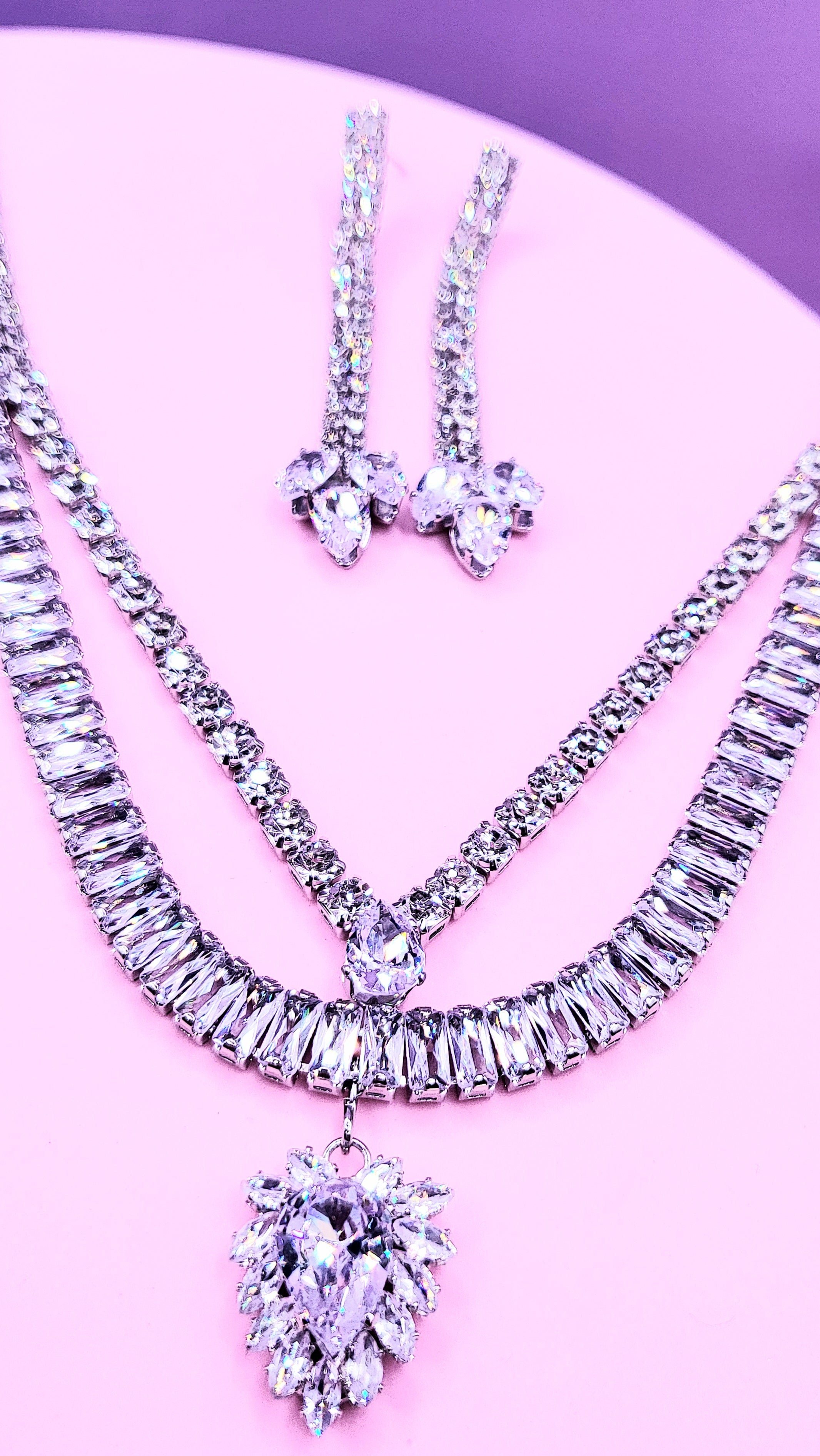 Goddess Crystal Baguette Cut Layered Necklace Set