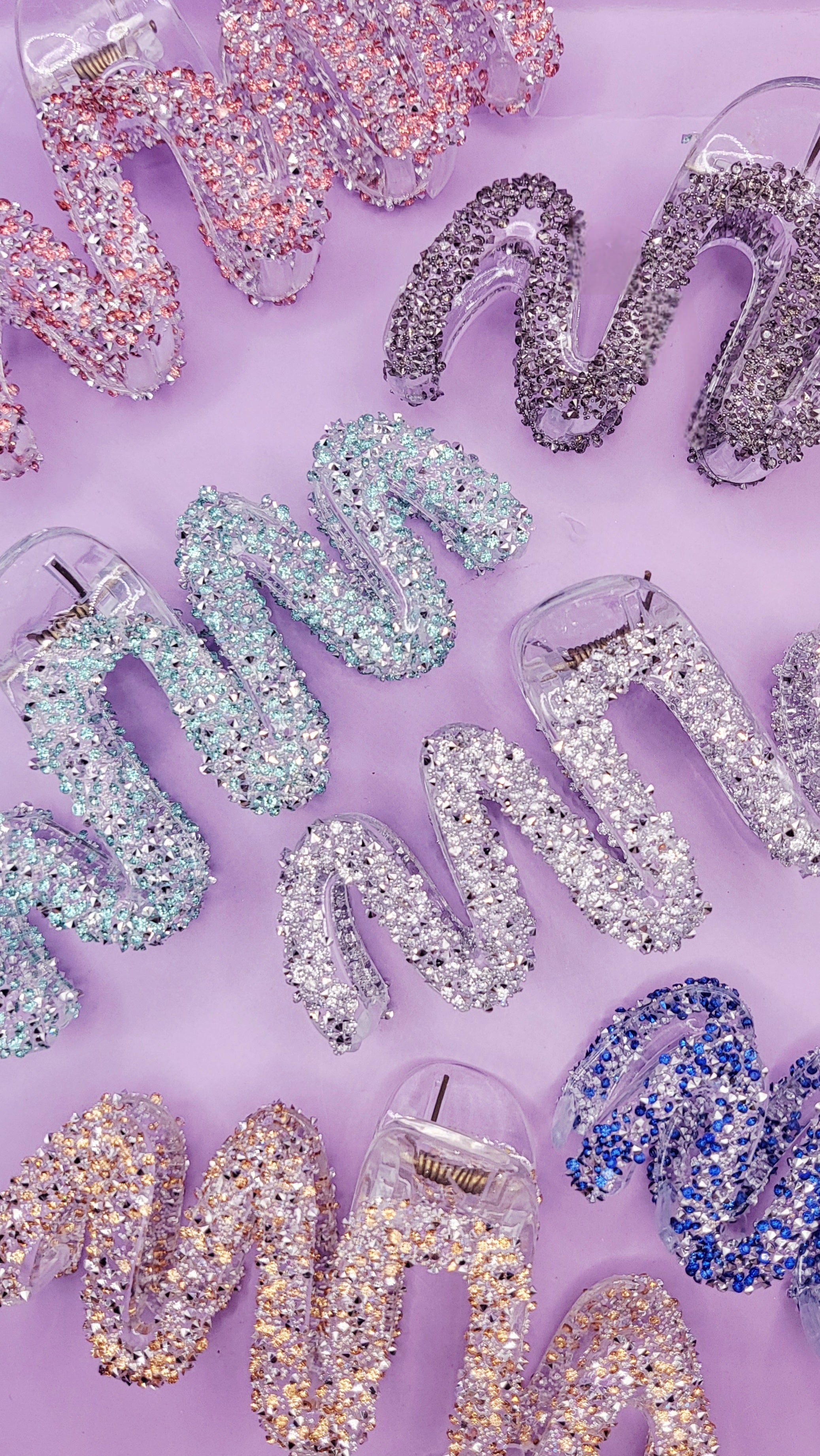 Wavey Rhinestone Sparkly Hair Clamps Pack of 12