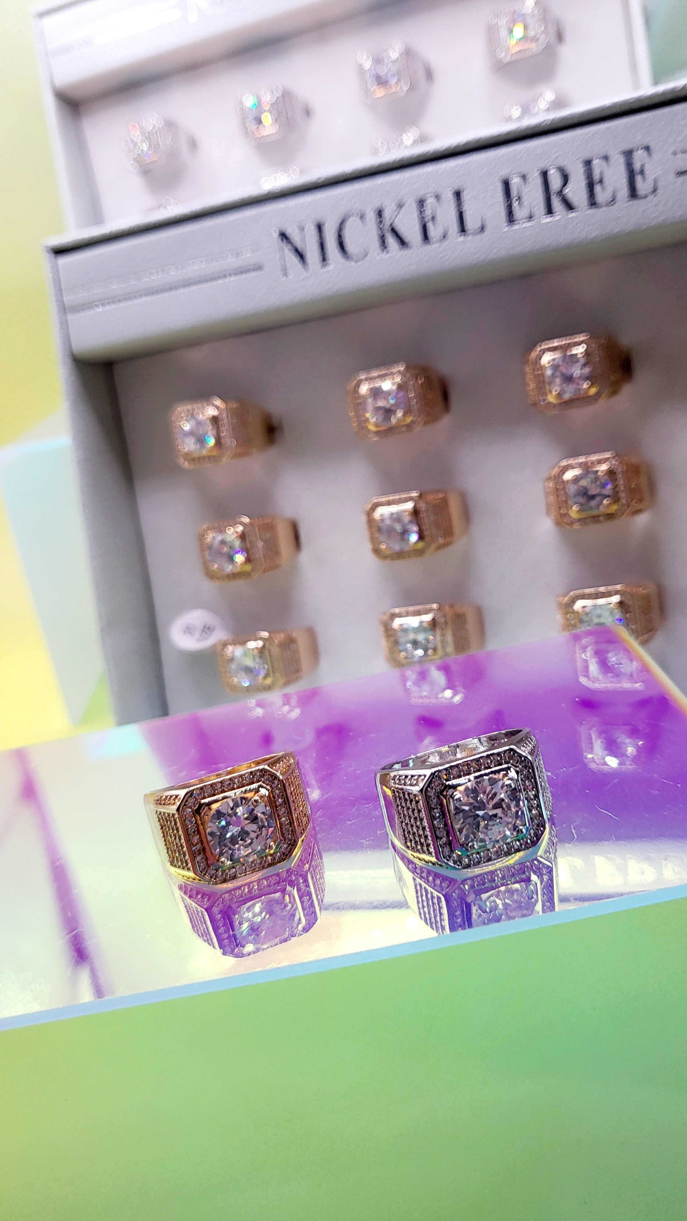 Men's Iced Out Crystal Box Set of 12 Rings
