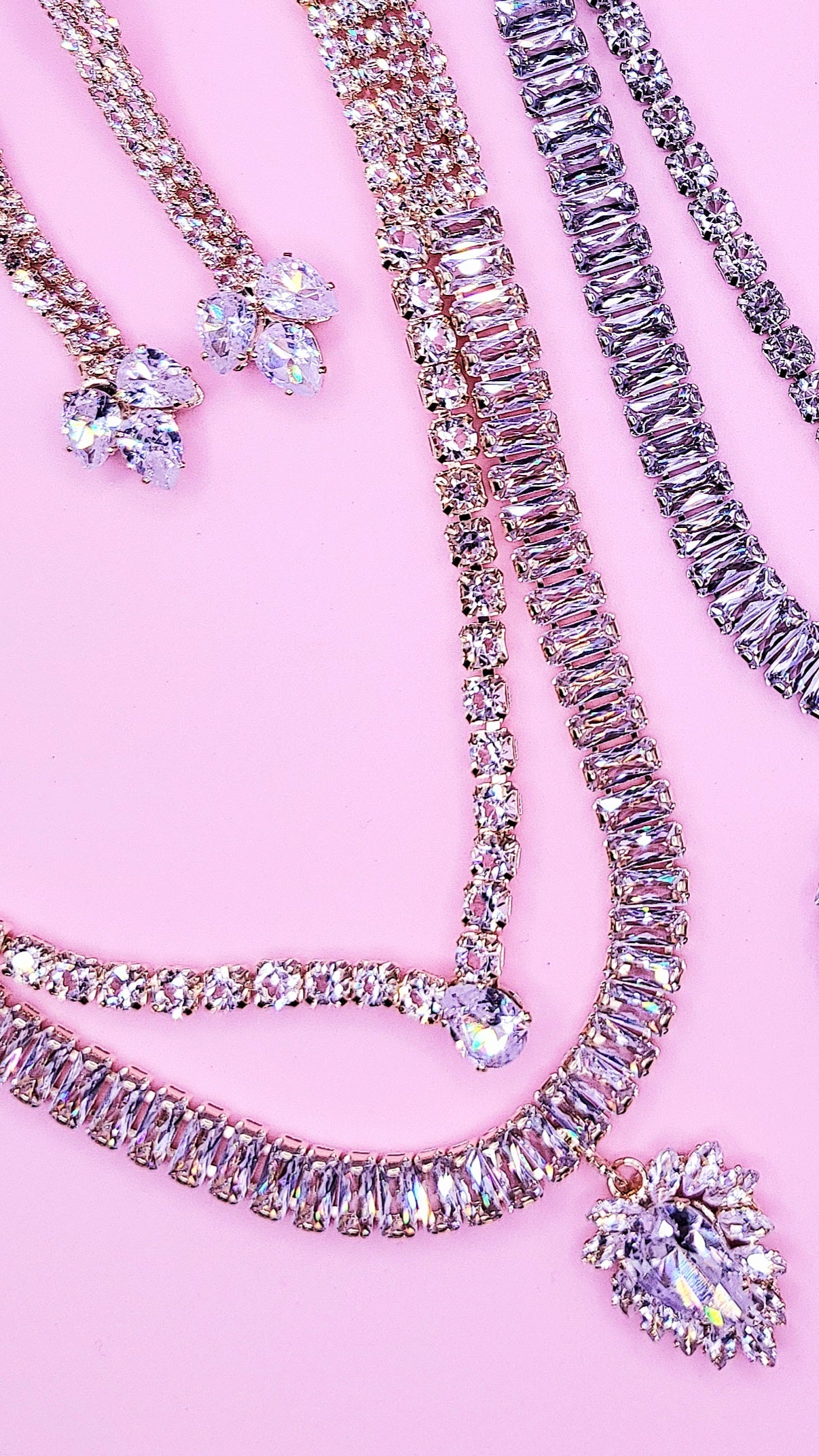 Goddess Crystal Baguette Cut Layered Necklace Set