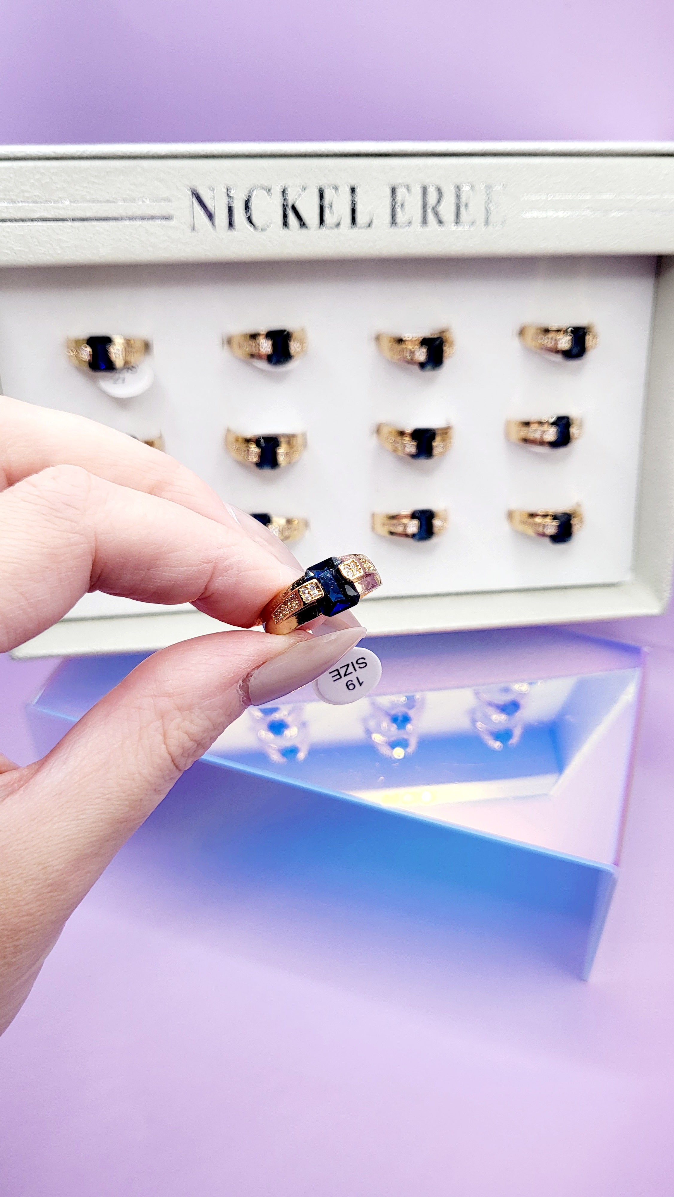 Blue Crystal Ring Gold Box set of 12