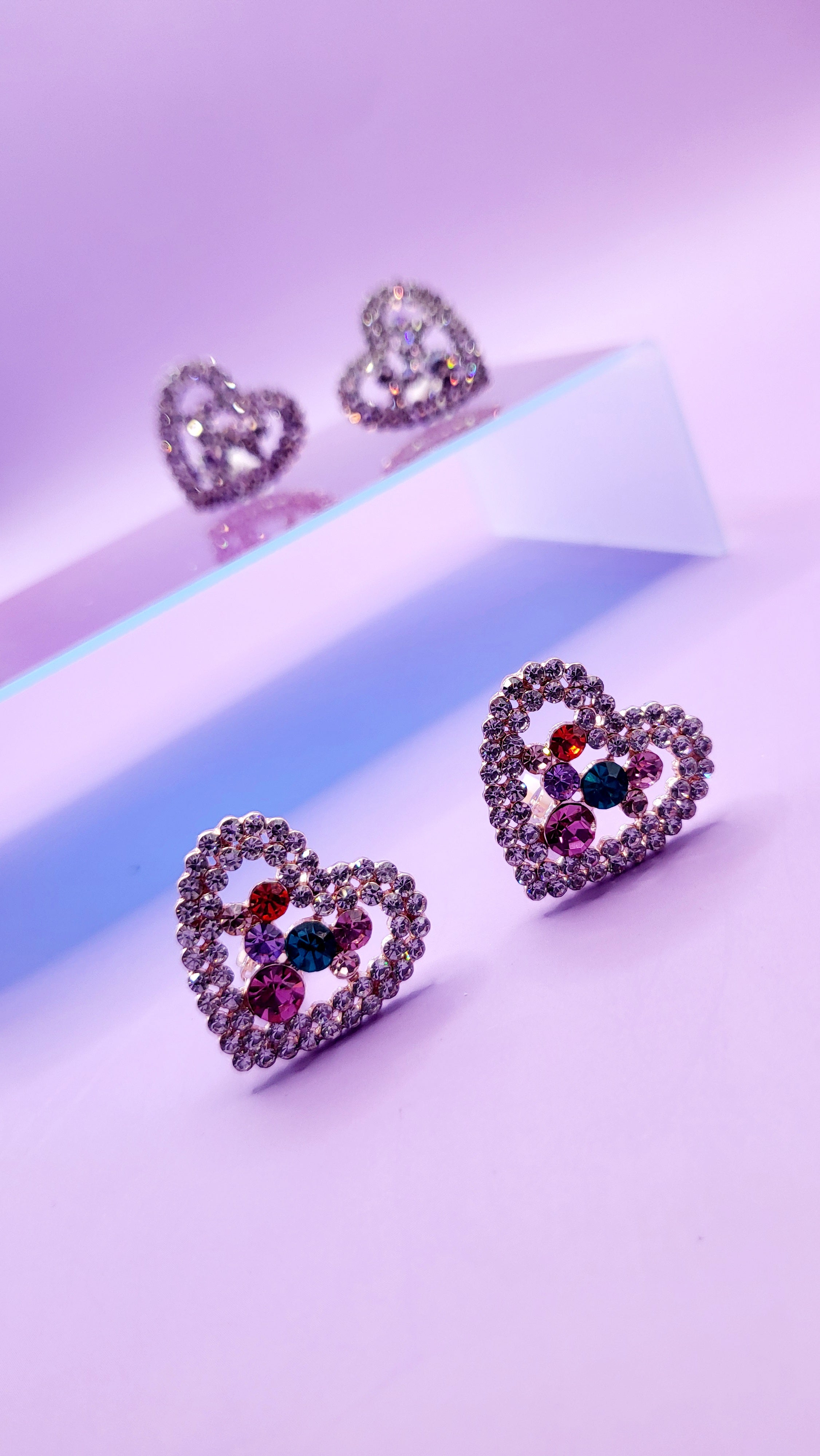 Heart Crystal Non Pierced Clip On Earrings