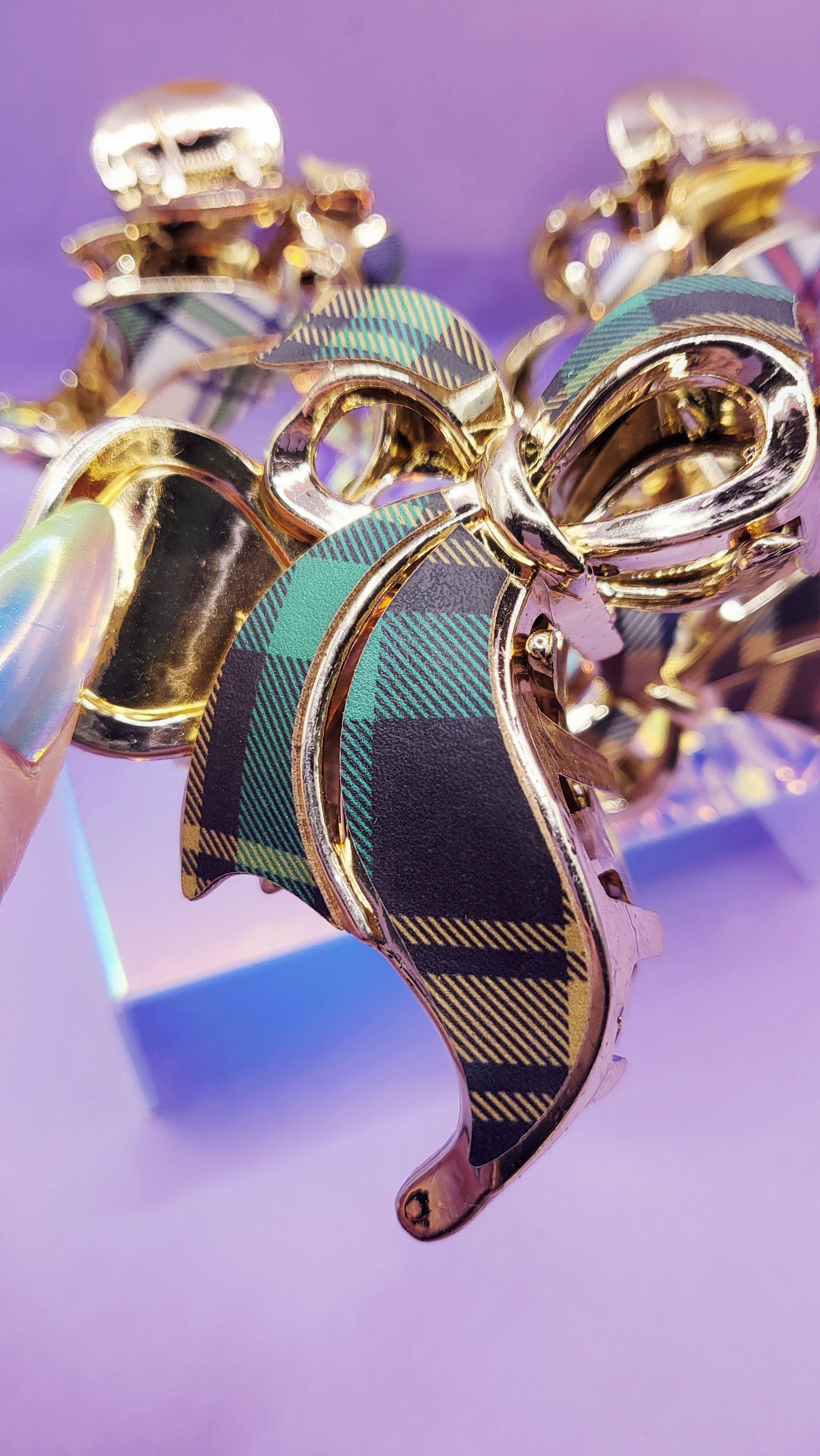 Tartan Bow Hair Clamps Pack of 12