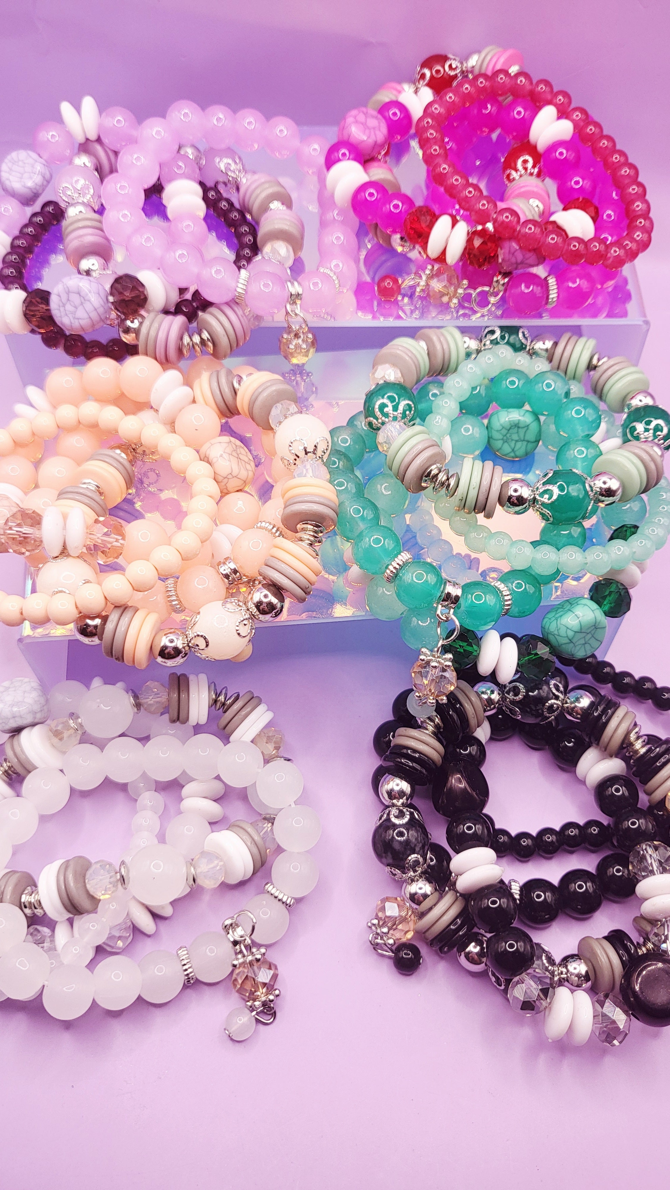 Crystal Charm Ceramic Beaded Bracelet Set