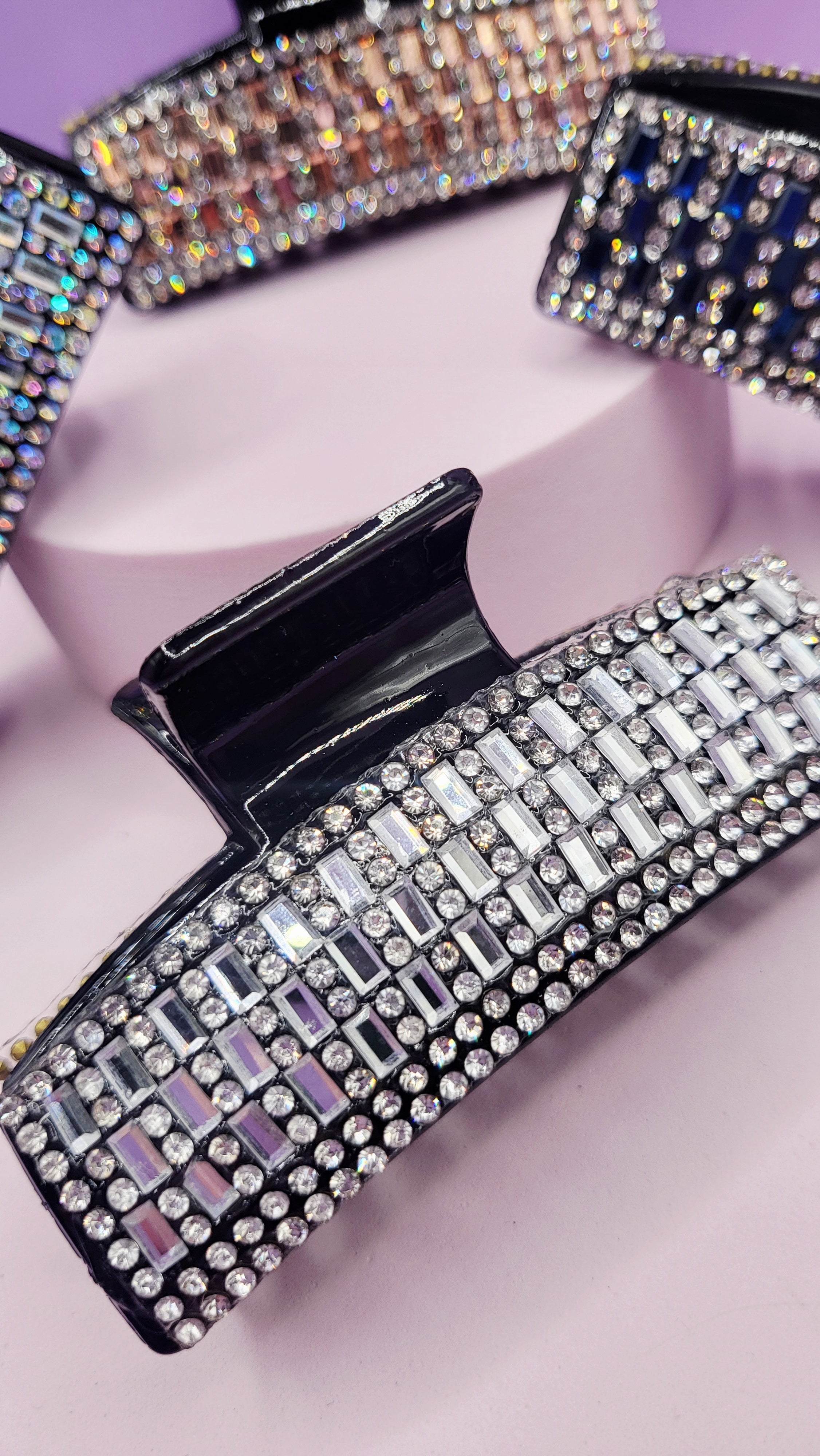 Mirrored Crystal Oblong Hair Clamps Pack of 12