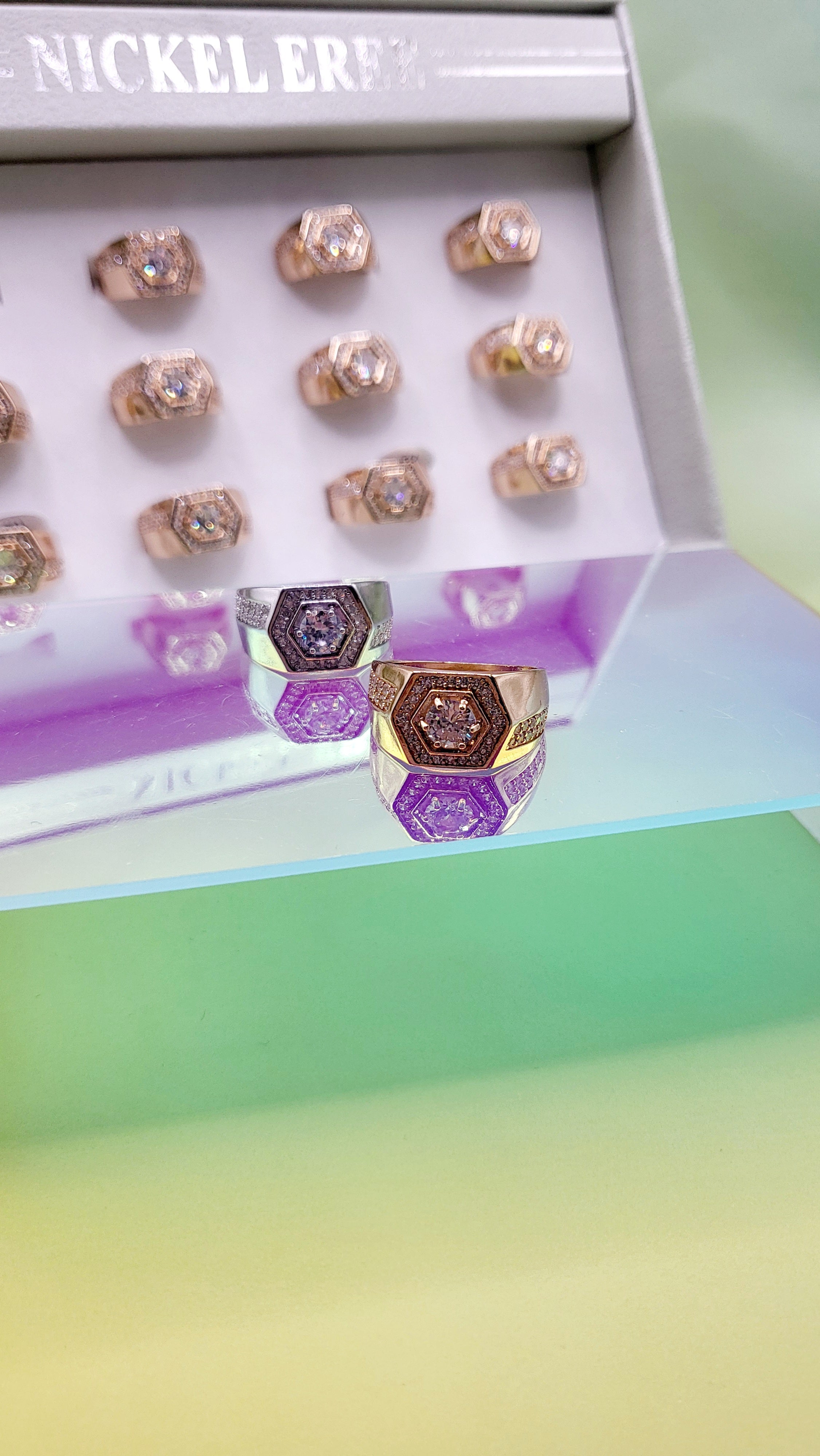 Men's Iced Out Crystal Box Set of 12 Rings