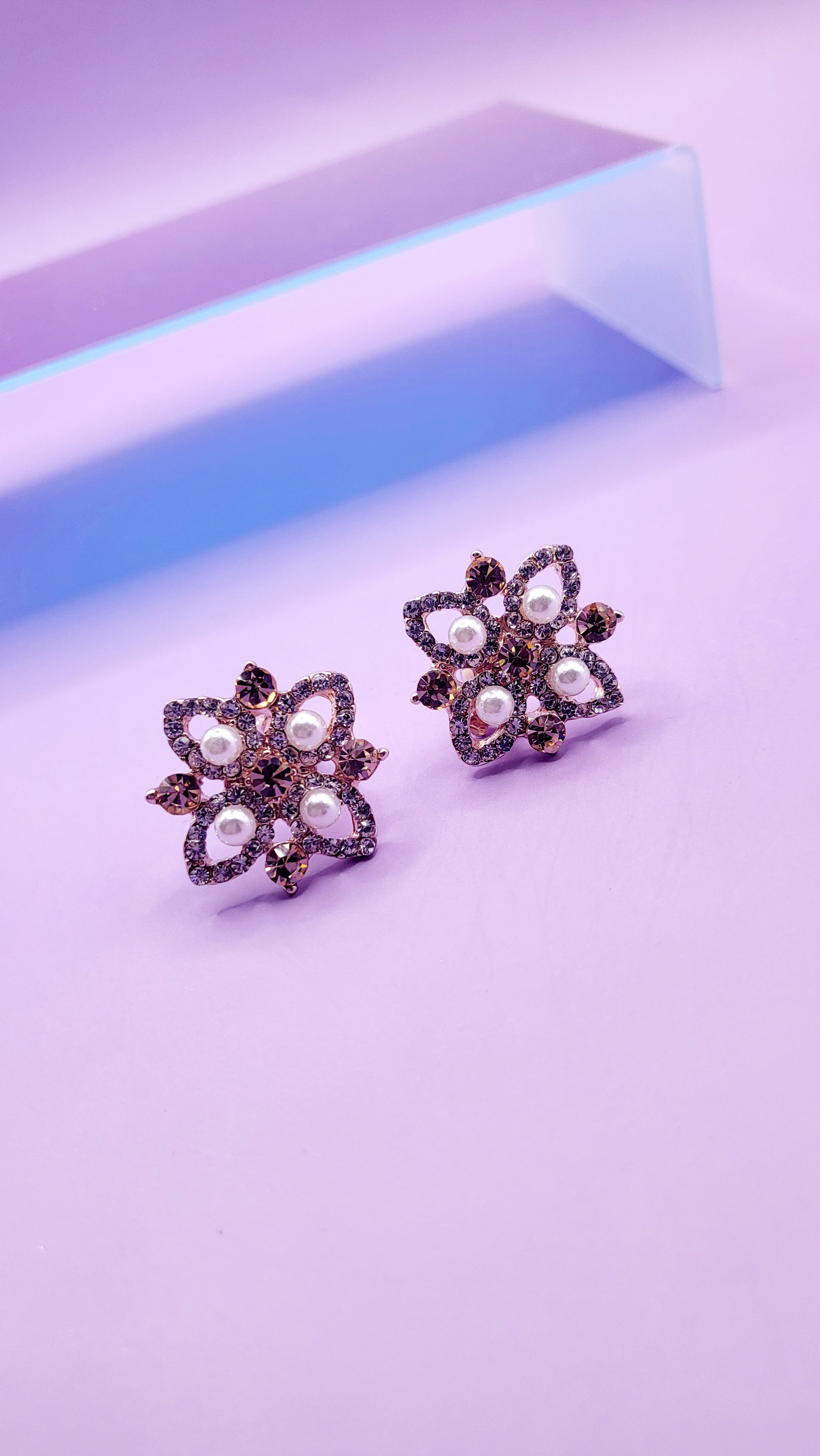 Pearl Flower Crystal Non Pierced Clip On Earrings