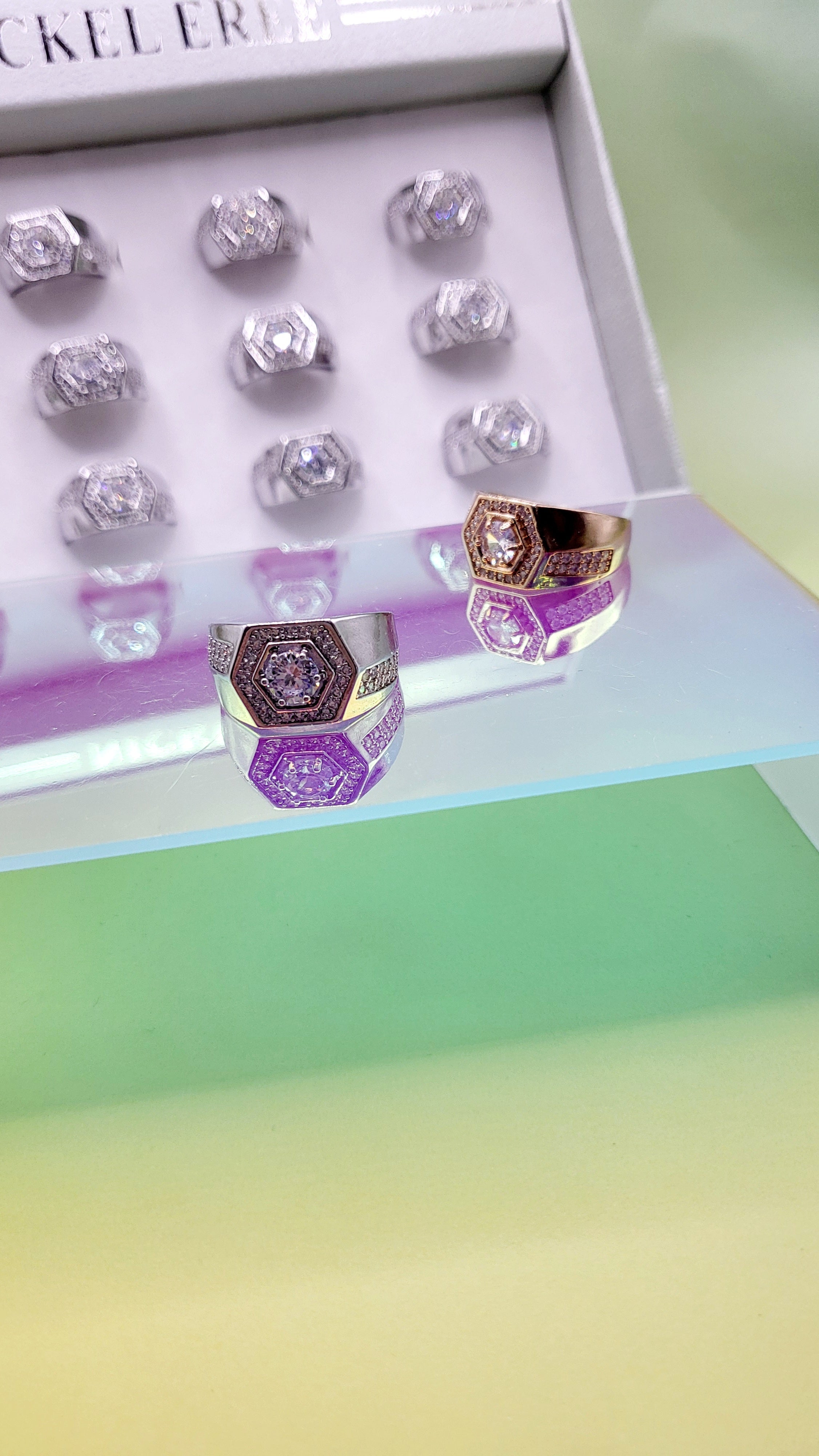 Men's Iced Out Crystal Box Set of 12 Rings