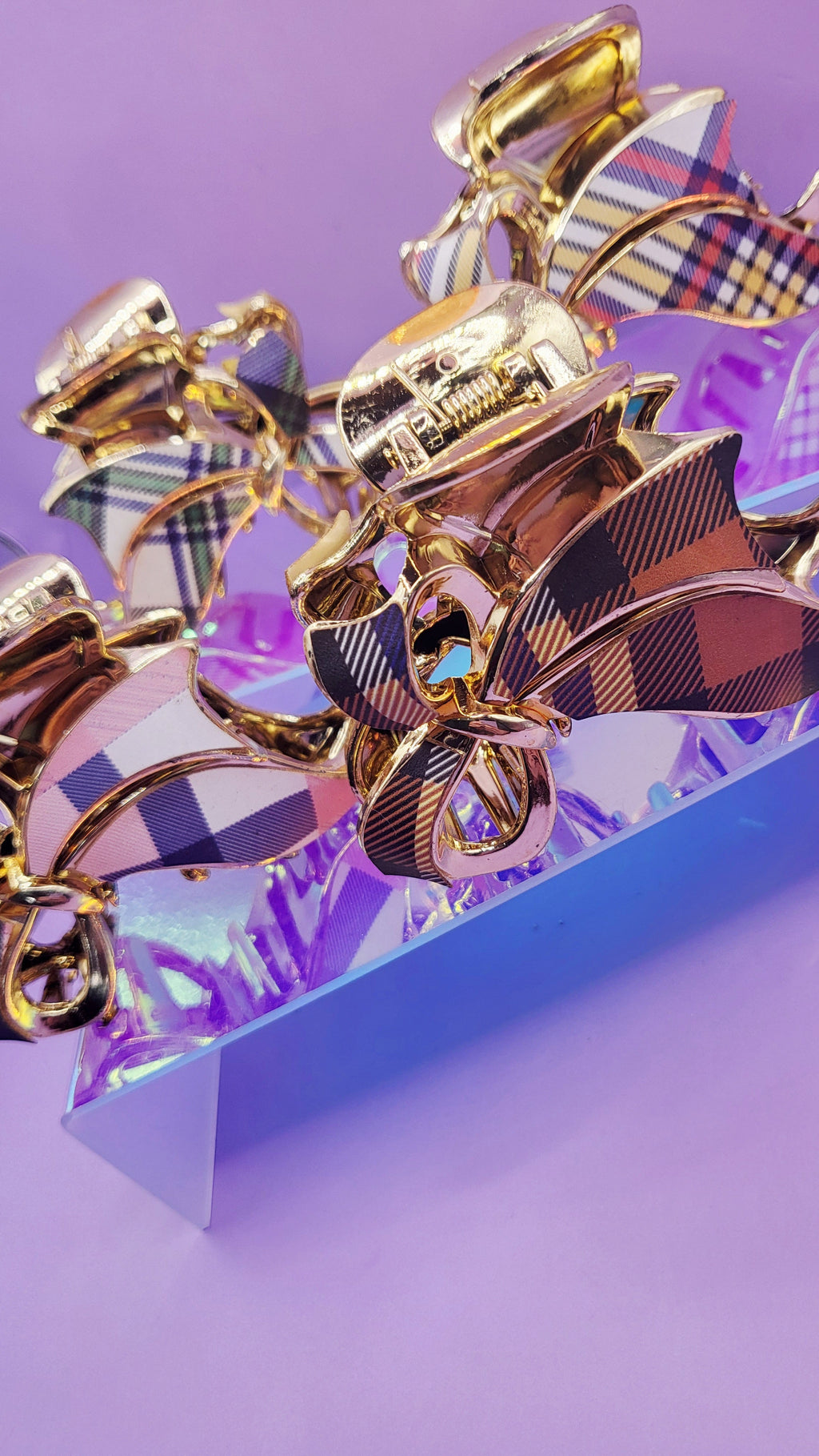 Tartan Bow Hair Clamps Pack of 12