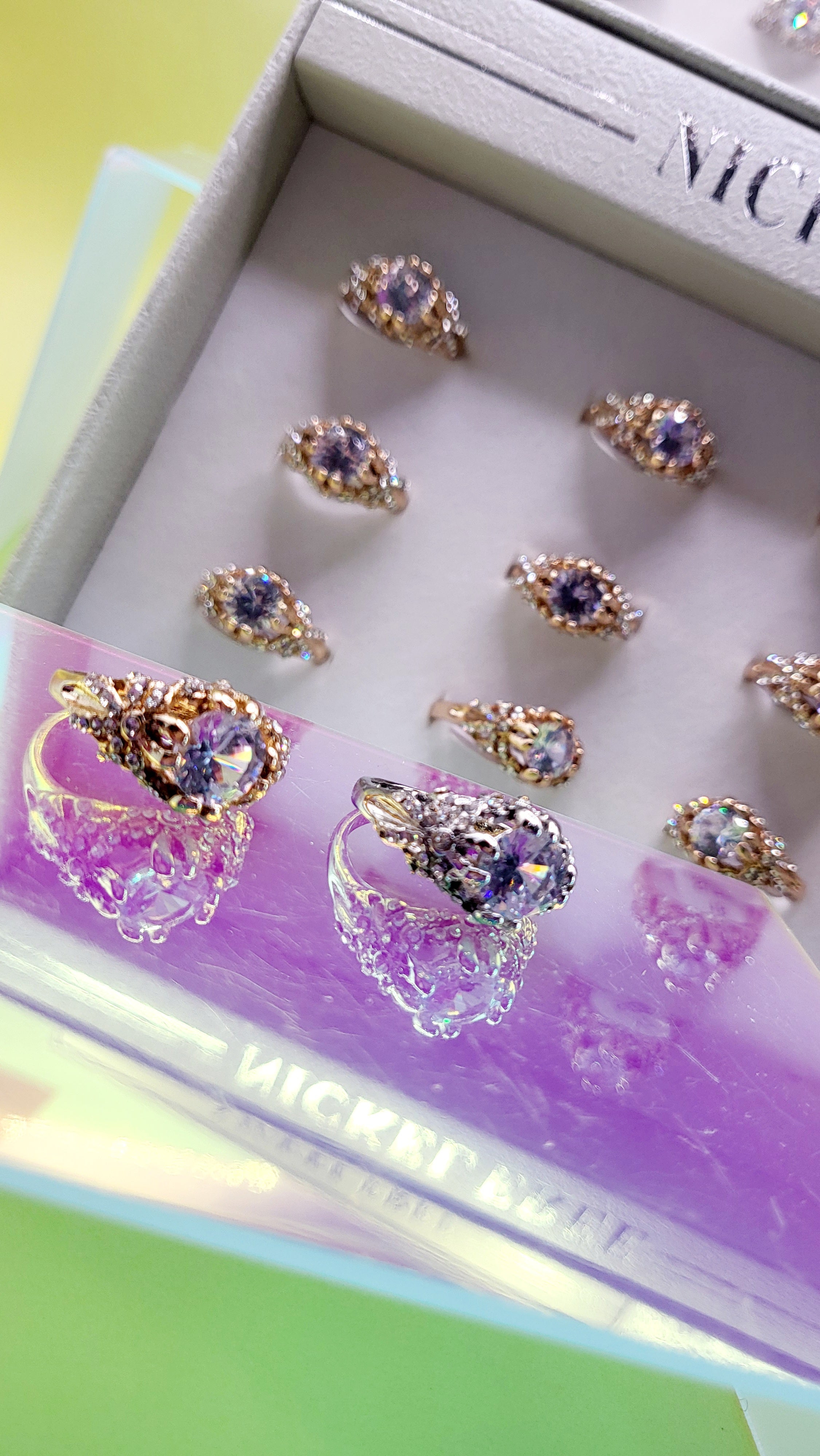 Glamourize Crystal Gold Ring Box set of 12