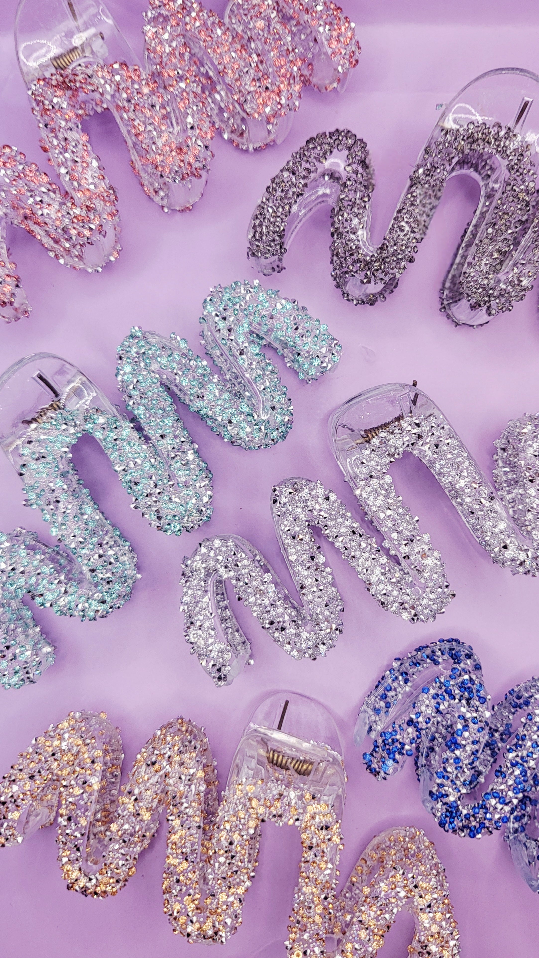 Wavey Rhinestone Sparkly Hair Clamps Pack of 12