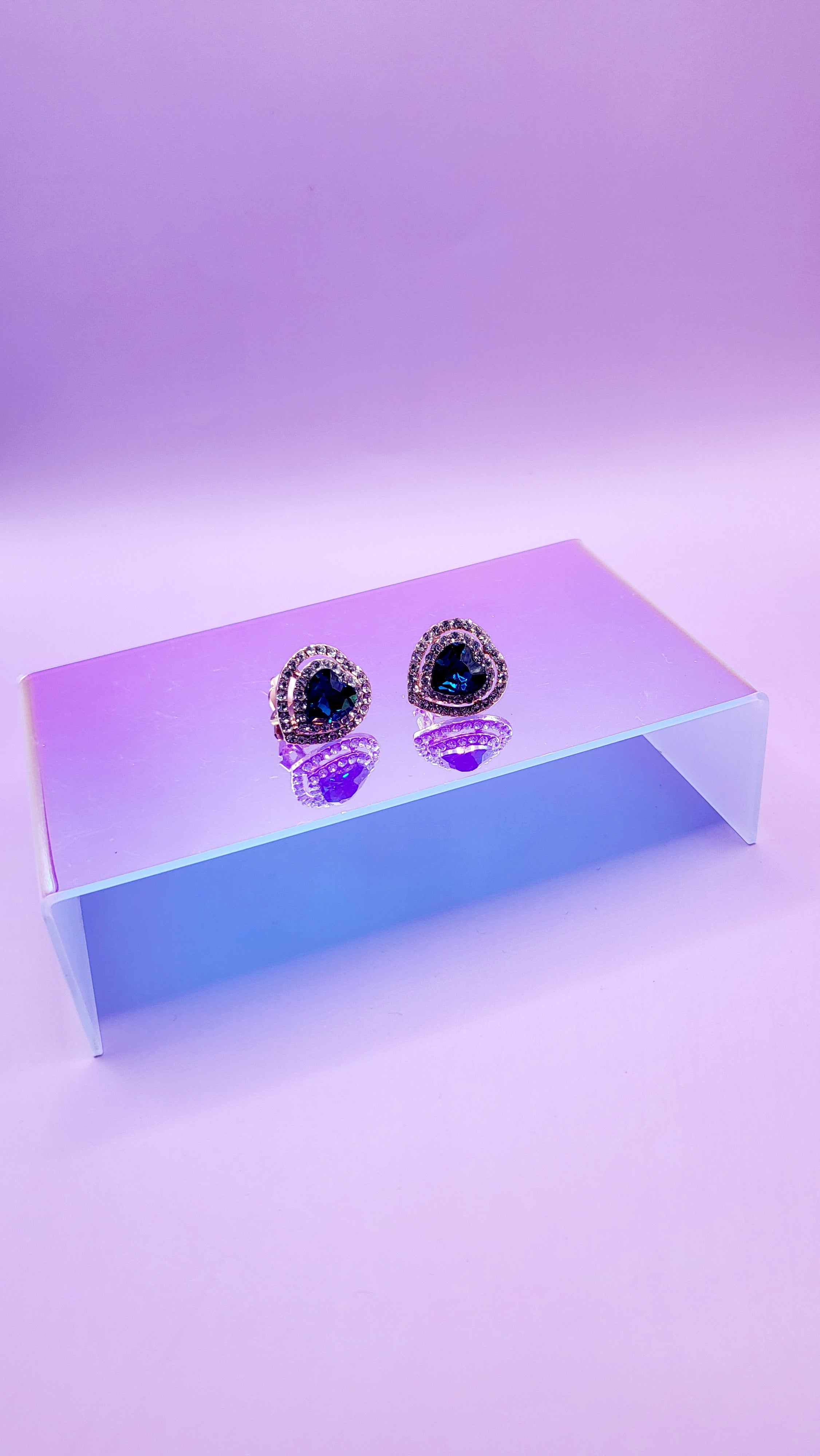 Blue Heart Crystal Non Pierced Clip On Earrings