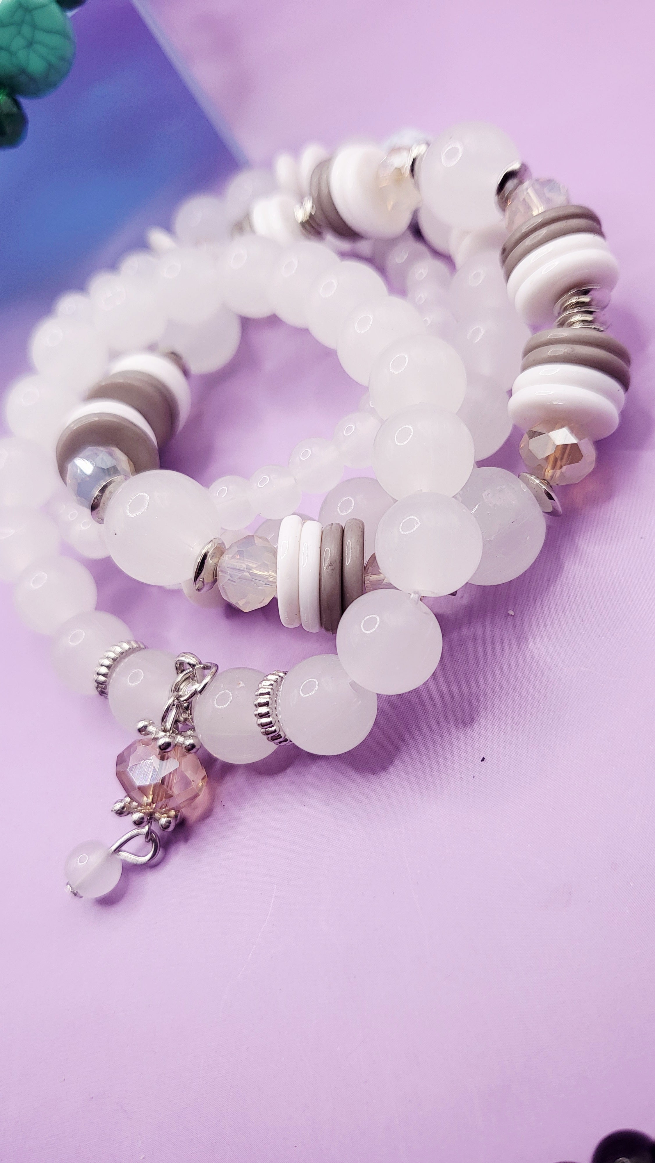 Crystal Charm Ceramic Beaded Bracelet Set